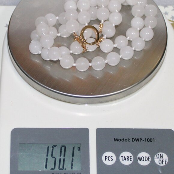 14K WHITE JADE NECKLACE - 12.5 MM STONES - 2 STRAND - Picture 9 of 11